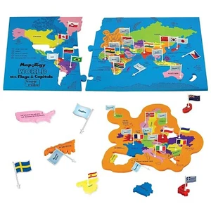 Mapology Welt mit Flaggen & Hauptstädten, mit landesförmigen Stücken, Alter 5 Jahre - Bild 1 von 3