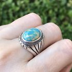 Men Turkish Hand Made Silver Tone Turquoise Resin Cab Pinky Ring Size  7