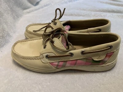 Zapato de barco de cuero Sperry Top Sider rosa a cuadros para mujer 7,5 pez ángel sin cordones Foto 1 de 4