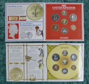 2 United Kingdom BU Uncirculated Coin Sets on Card, 1985 & 1987, 14 Coins Total - Picture 1 of 7