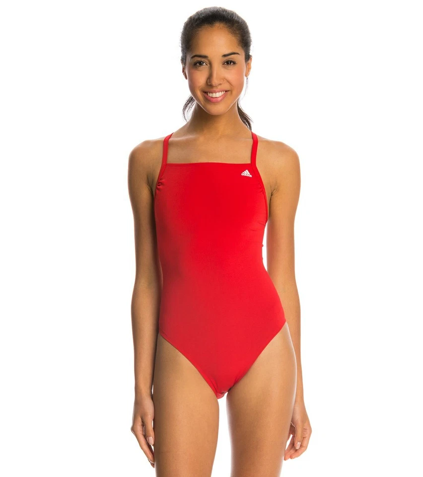 Adidas Solid Vortex Back Red One Piece Racerback Swimsuit AWX8611 Size 26