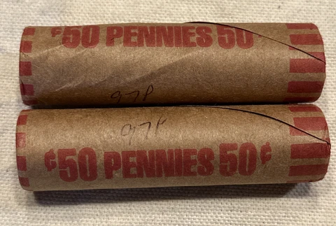 Two 1997 Bank Shotgun Wrapped Lincoln Cent Rolls Cover