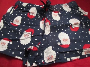 Old Navy Womens Flannel Boxer Pajama Shorts Santa Claus Christmas Blue Beige L - Picture 1 of 5