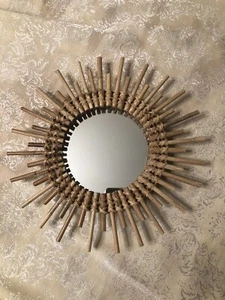 Wicker and Bamboo MCM Starburst Mirror 12" - Picture 1 of 8