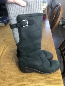 Ugg Woman 8 Skyfall Suede Tall Boots Knit Cuff Green Gray Brown S/N 1006145 - Picture 1 of 10