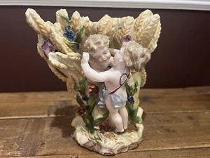 Antique Cherub Figurine Vase With Wheat And Floral Accents - Picture 1 of 9