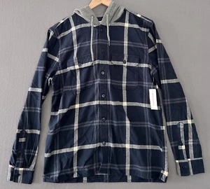 Aeropostale Shirt Hoodie Jacket Men's Small Blue Plaid Cotton Flannel Pockets - Picture 1 of 13