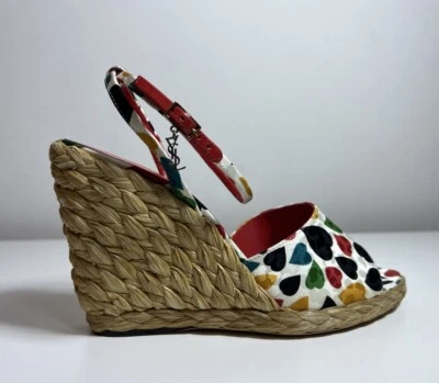 Auténticas alpargatas de cuña Saint Laurent Paloma con estampado de corazón - EU 38.5 (US 8.5) Foto 1 de 4