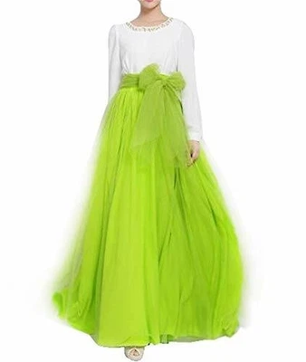 Women's Tulle Skirt Long Mesh Layered Tutu Skirt-Belt High Waist Party Gown Ball - Image 1 of 4