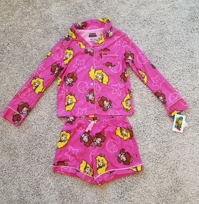  Pijama princesa pêssego 2 peças roupa de dormir meninas tamanho médio 7/8 rosa novo com etiquetas  - Imagem 1 de 3