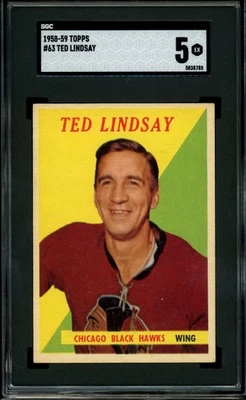 1958-59 TOPPS #63 Ted Lindsay HOF SGC 5 EX BLACK HAWKS Red wings Nice Eye Appeal - Image 1 of 2