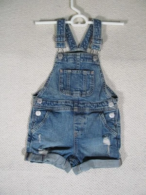Mono vaquero H&M para niños pequeños 3T - Pantalones cortos de jean azul envejecido, correas ajustables Foto 1 de 4