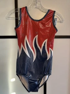 Gymnastics leotard Red White Blue Sparkles Adult Size 12 - Picture 1 of 8
