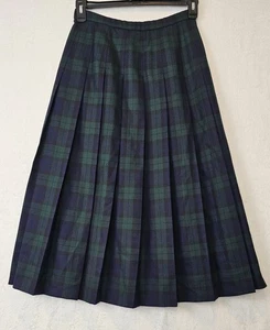 VTG Pendleton Skirt Womens 8 Green/Navy Plaid Pleated Wool USA Made  - Picture 1 of 8