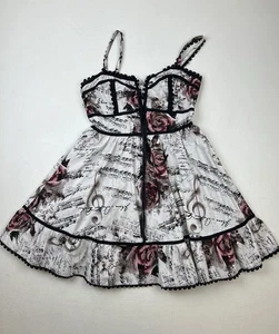 Hot Topic Sz L Dress Roses Musical Notes Corset Style Tulle Ruffle Hem Goth Emo - Picture 1 of 6
