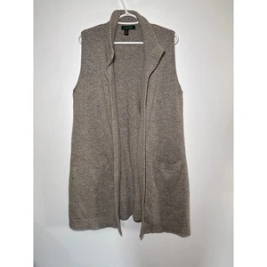Lauren Ralph Lauren wool cashmere long open front sleeveless cardigan womens L - Picture 1 of 7