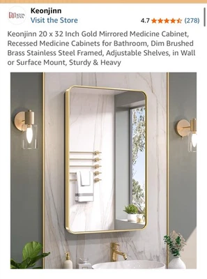 Botiquín de baño dorado: empotrado o montaje en superficie Foto 1 de 2