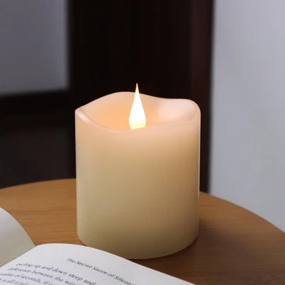 Flameless LED Candles with Timer 3D Flickering Flame 3" x 3" Ivory - Image 1 of 4