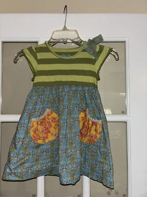 Matilda Jane Niñas Azul Verde Rayas Floral Vestido Naranja Bolsillos 4 Foto 1 de 4