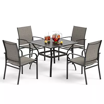PHI VILLA 5 Piece Patio Furniture Set Outdoor Dining Set w/ 4 Chairs Square Table Brown