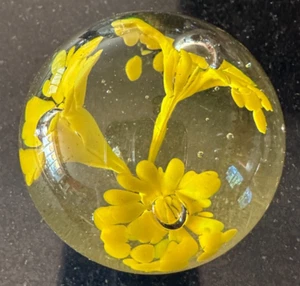 Vintage Art Glass Yellow Trumpet Flower Paperweight with Controlled Bubble - Picture 1 of 5