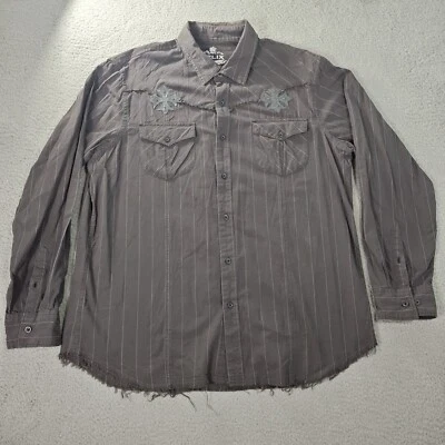 Camisa Helix Para Hombre XXL Gris Manga Larga Bordada con Botones Informal Algodón Foto 1 de 4