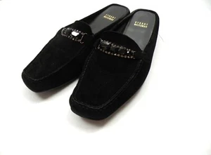 Stuart Weitzman Mules Black Jeweled Suede Size 9.5 Low Heel Slip-On Loafers - Picture 1 of 6