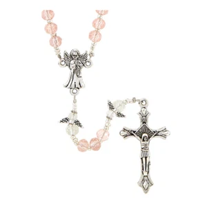 Girl's Pink Guardian Angel Rosary Angel Our Father Beads Baptism First Communion - Picture 1 of 3