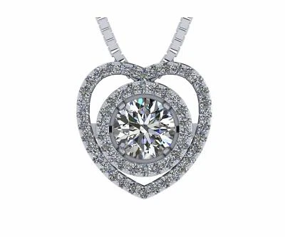 Solid 925 Sterling Silver & Gold Circle in Heart Dancing Stone Necklace - Image 1 of 4