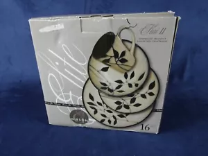 Gibson Elite Stoneware Kai II Onyx Leaf HTF 16 Piece Set w/ Dinner Plates Bowls - Picture 1 of 7