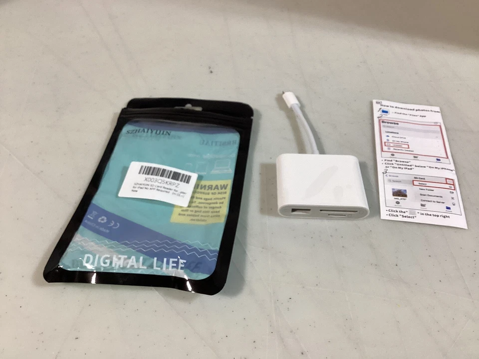 SD Card Adapter Camera Reader for iPad iPhone 6 6S 7 8 Plus 11 12 Pro X Xs Max - Image 1 of 1