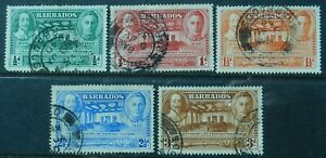 Barbados 1939 Tercentenary set of 5 stamps SG 257/261 Used cat £15