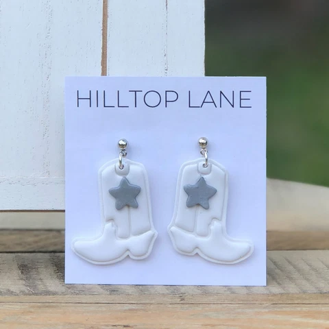 Texas Cowboys Cowgirl Boots-Earrings-Hand Crafted in ❤ of Dallas TX-Hilltop Lane Cover