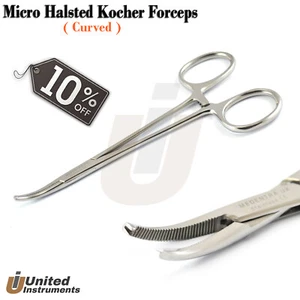 Micro Halsted Kocher Forceps Curved Surgical Veterinary Hemostatic Tissue Plier - Picture 1 of 2