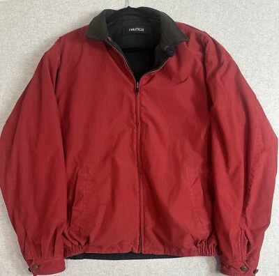 Винтажный 90-х годов Y2K Nautica двусторонний пальто XXL флис с подкладкой кожаный воротник подбородок ремень - Изображение 1 из 4