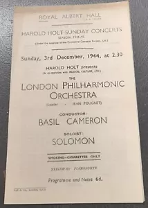 1944 Solomon Piano London Philharmonic Orchestra Concert Programme Albert Hall - Foto 1 di 3
