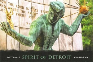 Postcard Michigan Spirit of Detroit Statue Sculpture by Marshall Fredericks MNT  - Picture 1 of 1