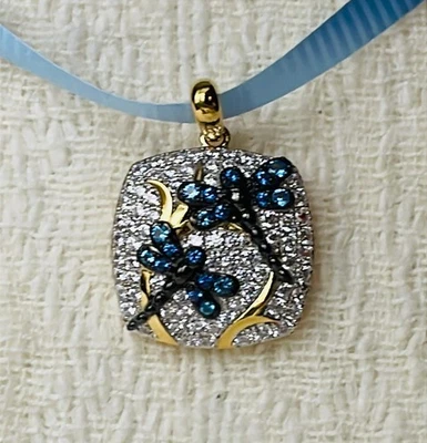 Colgante libélula SANTUZZA, espinela azul y circonitas en plata chapada en oro amarillo - Nuevo con etiquetas Foto 1 de 4