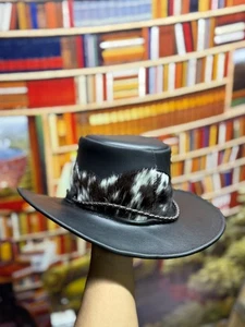 Black El Dorado Leather Cowboy Hat Steampunk Deadman Black Leather Hat Unisex - Picture 1 of 5