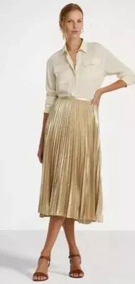 Ralph Lauren Women's Pleated Skirt Size 6 gold Lauren Ralph SUZU MID skirt 225$ - Image 1 of 4