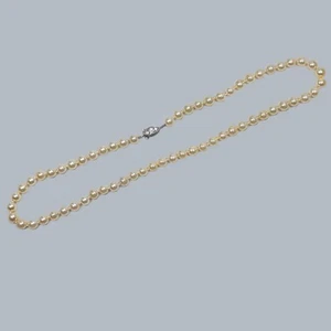 Vintage Pearl Necklace Dimond Platinum Clasp 1950s Single Strand Antique Pearls - Picture 1 of 7