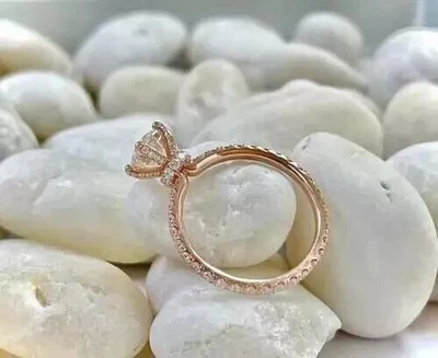 圆形切割模拟钻石单颗订婚戒指 14k 镀玫瑰金 — 第 1/4 张图片