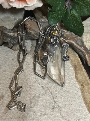 44. Artisan Sterling Pointed Clear Large Quartz Citrine Floral Pendant Necklace - Image 1 of 4
