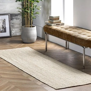 Off White Jute Area Rug 2x8 Feet Handmade Natural Farmhouse Style Rug - Picture 1 of 9