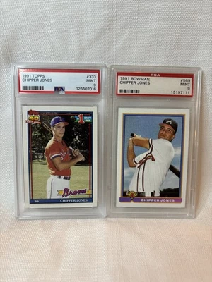 Lote - 1991 Topps #333 y 1991 Bowman #569 Chipper Jones Rookie RC PSA 9 como nuevo Foto 1 de 2