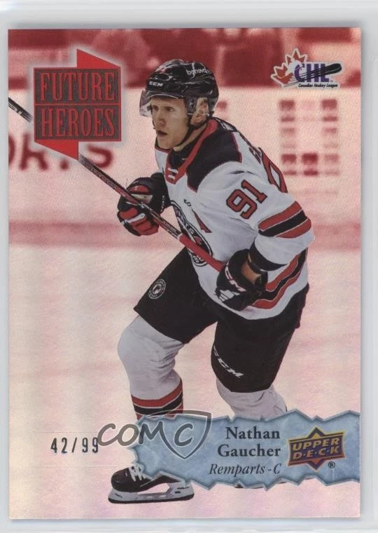 2022-23 Upper Deck CHL Future Heroes Red /99 Nathan Gaucher #FH-10 - Image 1 of 2