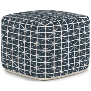 Bowery Hill Boho Square Pouf in Dark Blue and White Handloom Woven Pattern - Picture 1 of 7