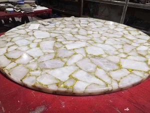 30" Stunning White Agate Round Table Top | Crystal Stone Slab | Handmade Luxury - Picture 1 of 10