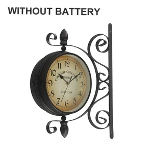 Orologio stile bifacciale decorativo giardino esterno rotondo vintage montaggio a parete ferro - Foto 1 di 24