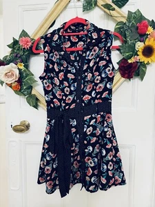 miss selfridge tea dress 6 8 black floral summer winter mini flare vintage y2k - Picture 1 of 5